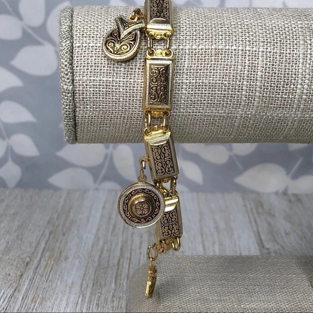 Arabesque Damascene Spanish Charm Link Bracelet